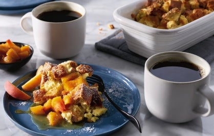 French Toast Bread Pudding with Peach Compote​